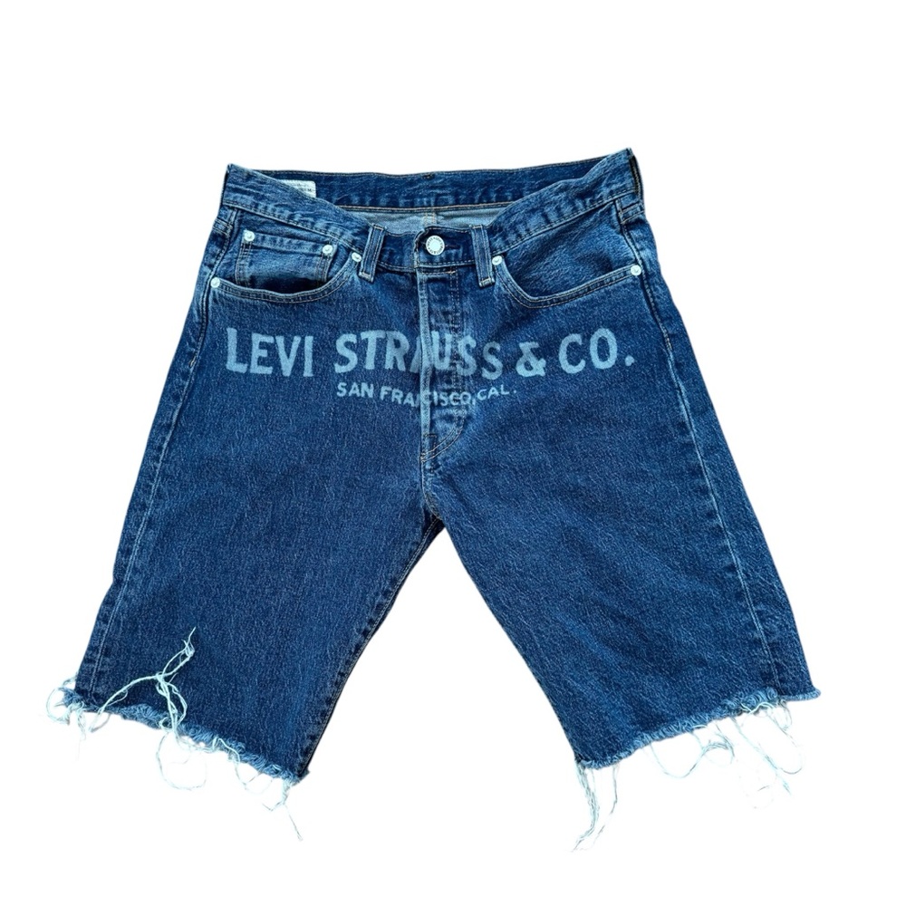 Levi’s Premium 501 Big Logo Cut Off Denim Blue Jeans Shorts